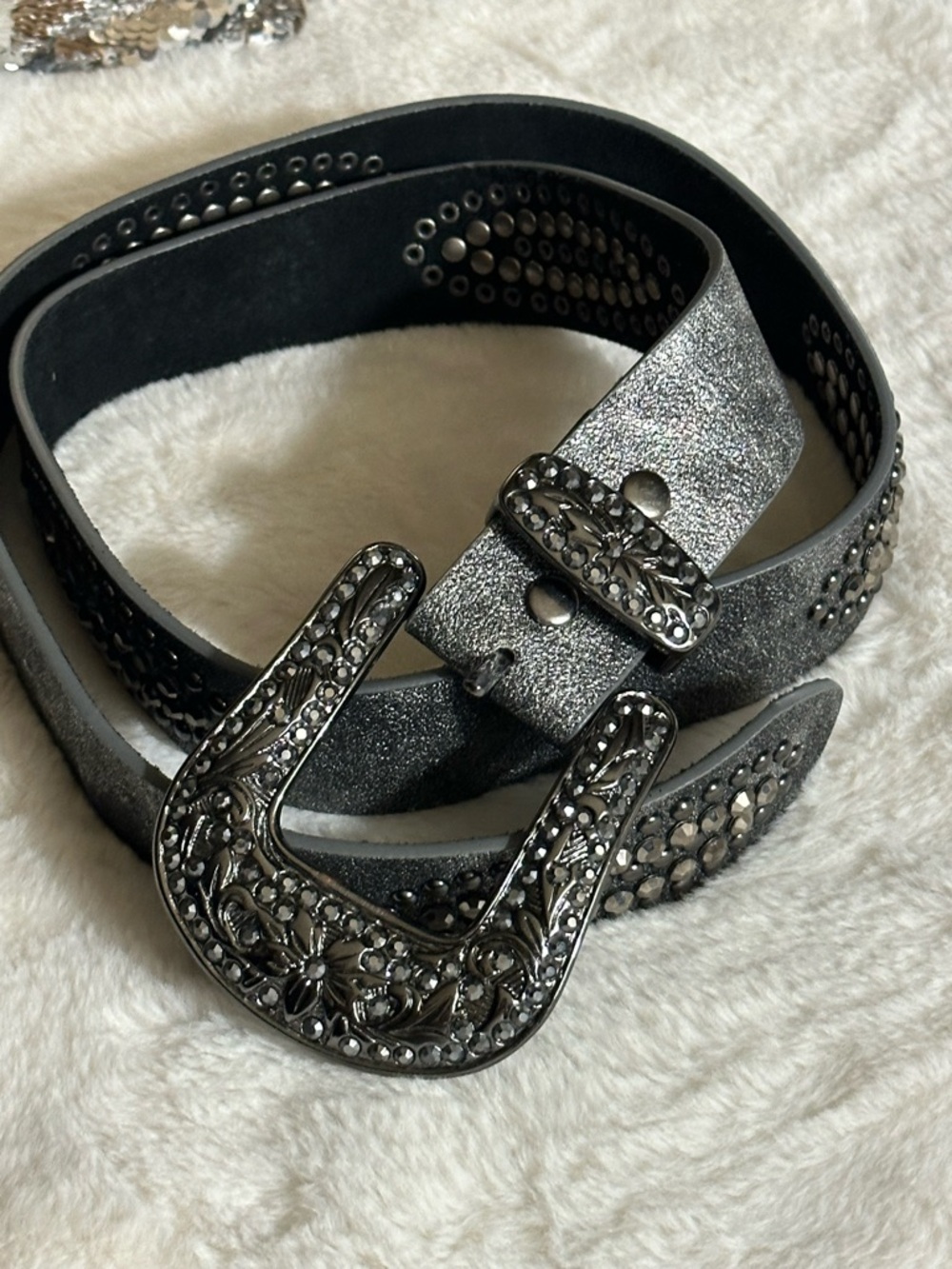 Silver Embellished Women's Western Buckle Belt